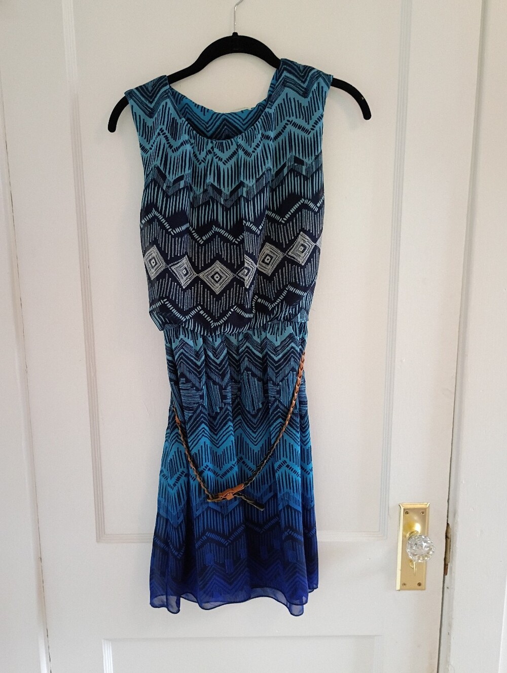 Women's Small Maurices Geometric Pattern Knee Length Belted Sleeveless Dress